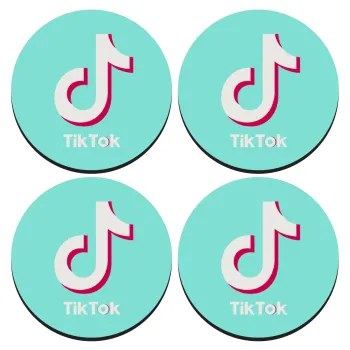 tik tok blue, SET of 4 round wooden coasters (9cm)