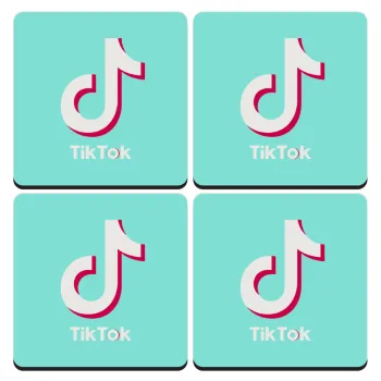 tik tok blue, ΣΕΤ 4 Σουβέρ ξύλινα τετράγωνα (9cm)