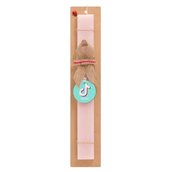 tik tok blue, Easter Set, wooden keychain & scented flat Easter candle (30cm) (PINK)