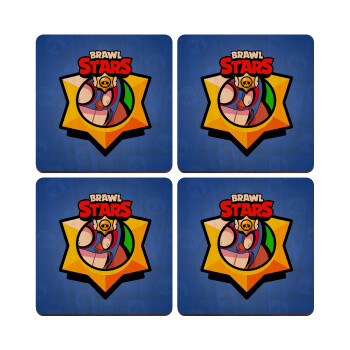 Brawl Stars El primo, ΣΕΤ x4 Σουβέρ ξύλινα τετράγωνα plywood (9cm)