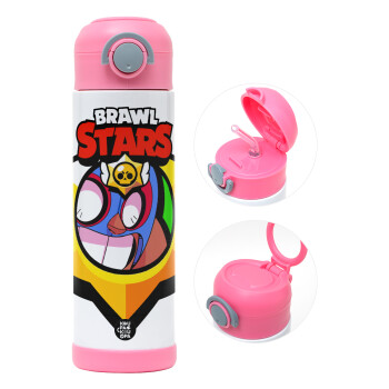 Brawl Stars El primo, Children's hot water bottle, stainless steel, with safety straw, PINK (500ml)