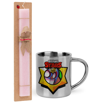 Brawl Stars El primo, Πασχαλινή Λαμπάδα με μεταλλική κούπα θερμό (300ml) & κερί αρωματικό πλακέ (30cm) (ΡΟΖ)