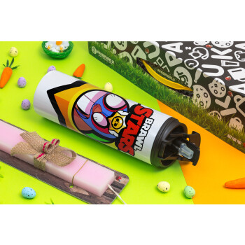 Brawl Stars El primo, Easter candle,Travel Tumbler 2 Lids, with metal straw & cleaning brush & aromatic flat candle (30cm) (PINK)