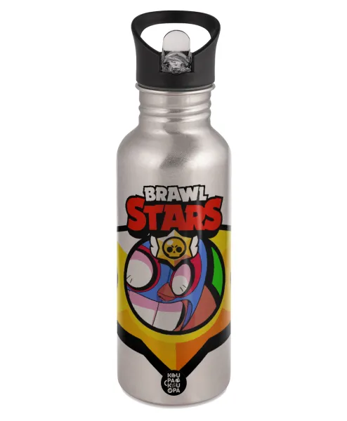 Brawl Stars El primo — Παγούρι νερού Ασημένιο με καλαμάκι, ανοξείδωτο ατσάλι 600ml