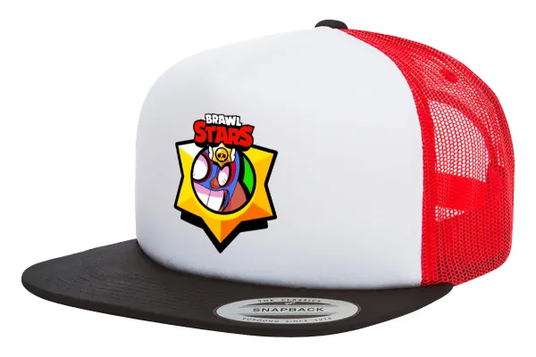 Brawl Stars El primo — Adult Foam Flat Snapback with Mesh Black-White-Red (POLYESTER, ADULT, UNISEX, ONE SIZE)