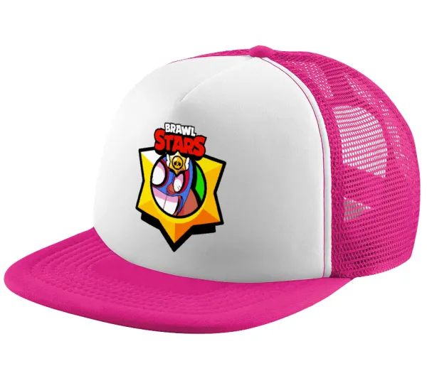Brawl Stars El primo — Adult Soft Trucker Hat with Pink/White Mesh (POLYESTER, ADULT, UNISEX, ONE SIZE)