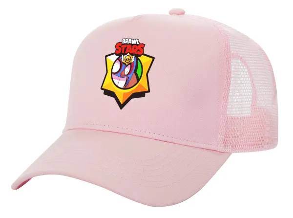 Brawl Stars El primo — Adult Structured Trucker Hat, with Mesh, PINK (100% COTTON, ADULT, UNISEX, ONE SIZE)