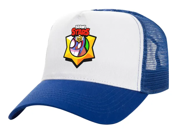 Brawl Stars El primo — Adult Structured Trucker Hat, with Mesh, WHITE/BLUE (100% COTTON, ADULT, UNISEX, ONE SIZE)