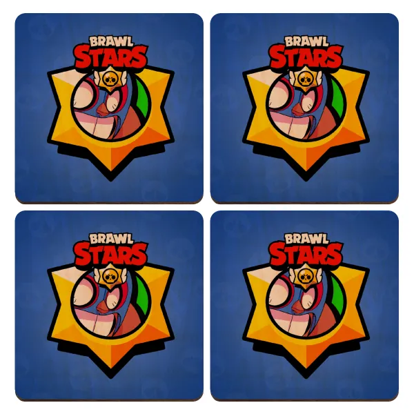 Brawl Stars El primo — Set of 4 square plywood coasters (9cm)
