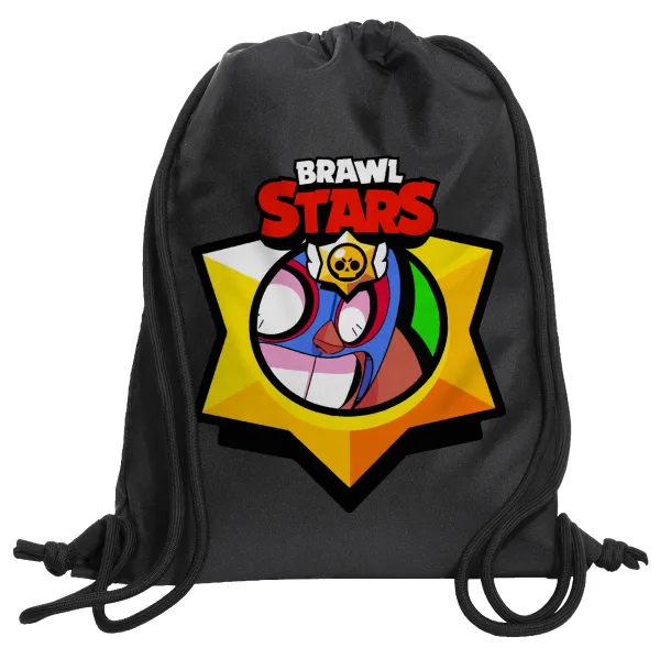 Brawl Stars El primo — Τσάντα πλάτης πουγκί GYMBAG Μαύρη, με τσέπη (40x48cm) & χονδρά κορδόνια