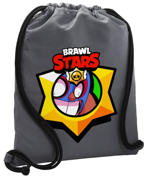 Brawl Stars El primo — Τσάντα πλάτης πουγκί GYMBAG ΓΚΡΙ, με τσέπη (40x48cm) & χονδρά κορδόνια