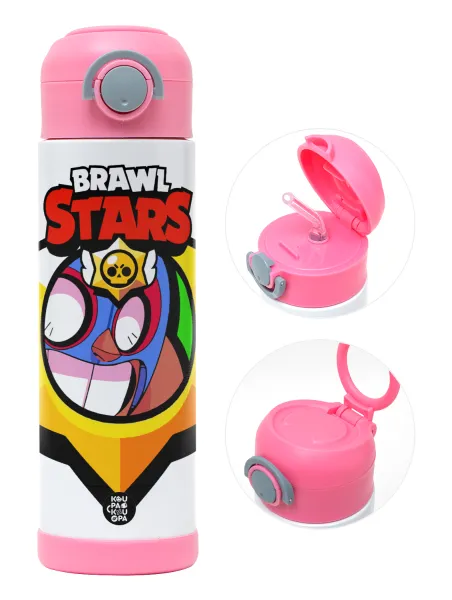 Brawl Stars El primo — Children's hot water bottle, stainless steel, with safety straw, PINK (500ml)
