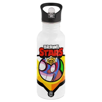 Brawl Stars El primo, White water bottle with straw, stainless steel 600ml