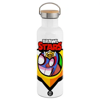 Brawl Stars El primo, Stainless steel White with wooden lid (bamboo), double wall, 750ml