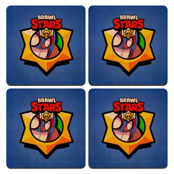 Brawl Stars El primo, ΣΕΤ x4 Σουβέρ ξύλινα τετράγωνα plywood (9cm)