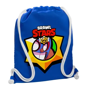Brawl Stars El primo, Τσάντα πλάτης πουγκί GYMBAG Μπλε, με τσέπη (40x48cm) & χονδρά κορδόνια