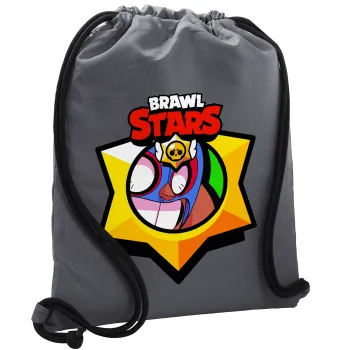 Brawl Stars El primo, Τσάντα πλάτης πουγκί GYMBAG ΓΚΡΙ, με τσέπη (40x48cm) & χονδρά κορδόνια