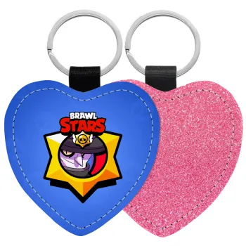Brawl Stars El primo, Μπρελόκ PU δερμάτινο glitter καρδιά ΡΟΖ