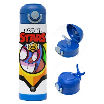Brawl Stars El primo, Παιδικό παγούρι θερμό, ανοξείδωτο, με καλαμάκι ασφαλείας, ΜΠΛΕ (500ml)