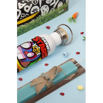 Brawl Stars El primo, Easter Set, metallic silver aluminum water bottle (500ml) & scented flat Easter candle (30cm) (TURQUOISE)