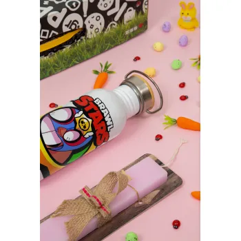 Brawl Stars El primo, Πασχαλινή Λαμπάδα με παγούρι μεταλλικό (620ml, stainless steel) & κερί αρωματικό πλακέ (30cm) (ΡΟΖ)