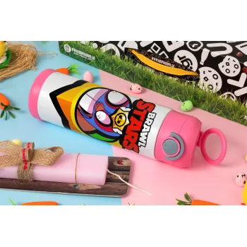 Brawl Stars El primo, Easter candle, Childrens hot water bottle, stainless steel, with safety straw, PINK (500ml)