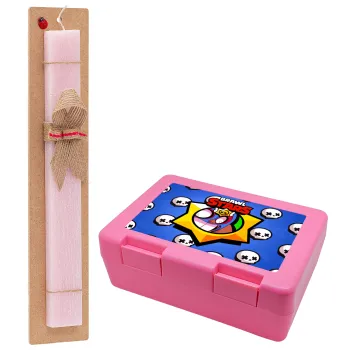 Brawl Stars El primo, Easter Set, children's snack container PINK & scented flat Easter candle (30cm) (PINK)