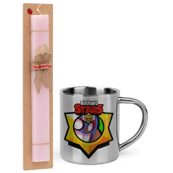 Brawl Stars El primo, Easter Set, metallic thermal cup (300ml) & aromatic flat Easter candle (30cm) (PINK)