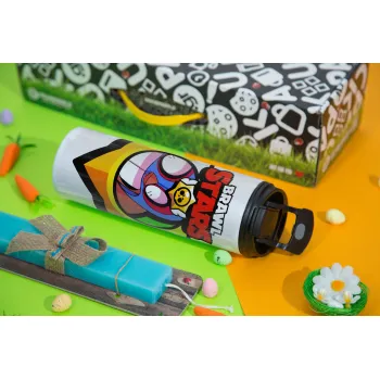 Brawl Stars El primo, Πασχαλινή Λαμπάδα με Travel Tumbler θερμό με διπλό καπάκι (600ml, BPA free) & κερί αρωματικό πλακέ (30cm) (ΤΙΡΚΟΥΑΖ)
