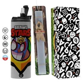 Brawl Stars El primo, Easter candle with Grey Tumbler Thermo 600ml & aromatic flat candle (30cm) (GREY)