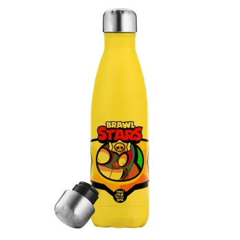 Brawl Stars El primo, Μεταλλικό παγούρι θερμός Κίτρινος (Stainless steel), διπλού τοιχώματος, 500ml