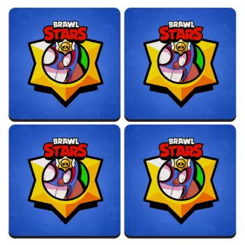 Brawl Stars El primo, ΣΕΤ 4 Σουβέρ ξύλινα τετράγωνα (9cm)