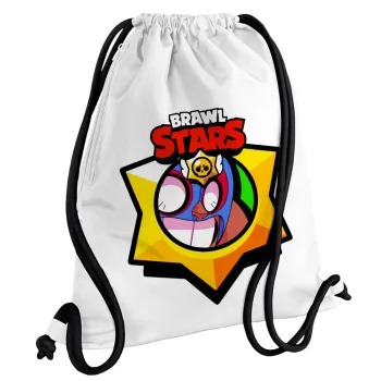 Brawl Stars El primo, Τσάντα πλάτης πουγκί GYMBAG λευκή, με τσέπη (40x48cm) & χονδρά κορδόνια