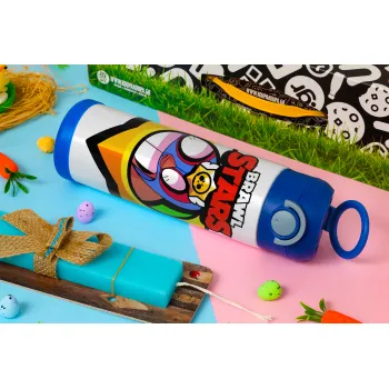 Brawl Stars El primo, Easter candle, Childrens hot water bottle, stainless steel, with safety straw, BLUE (500ml)