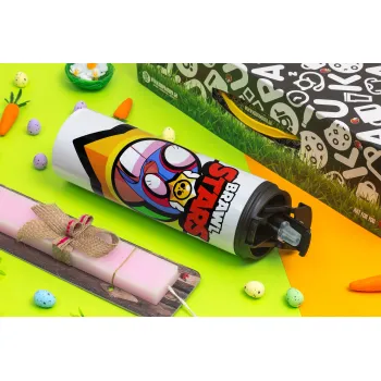 Brawl Stars El primo, Πασχαλινή Λαμπάδα με Travel Tumbler θερμό με διπλό καπάκι (600ml, BPA free) & κερί αρωματικό πλακέ (30cm) (ΡΟΖ)