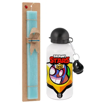 Brawl Stars El primo, Πασχαλινή Λαμπάδα με παγούρι μεταλλικό αλουμινίου (500ml) & λαμπάδα αρωματική πλακέ (30cm) (ΤΙΡΚΟΥΑΖ)