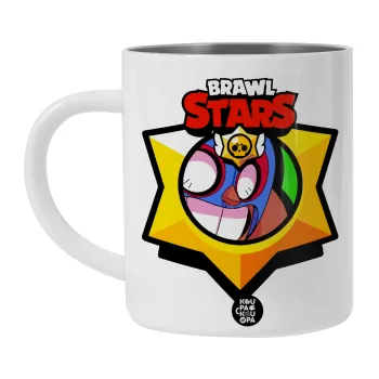 Brawl Stars El primo, Λευκή Ανοξείδωτη Μεταλλική Κούπα 450ml - Διπλού Τοιχώματος 