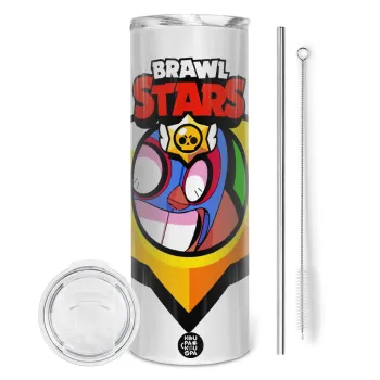 Brawl Stars El primo, Tumbler ποτήρι θερμό από ανοξείδωτο ατσάλι 600ml, με μεταλλικό καλαμάκι & βούρτσα καθαρισμού