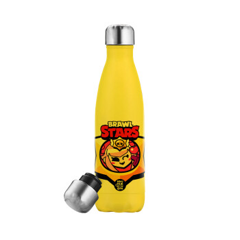 Brawl Stars Melodie, Μεταλλικό παγούρι θερμός Κίτρινος (Stainless steel), διπλού τοιχώματος, 500ml