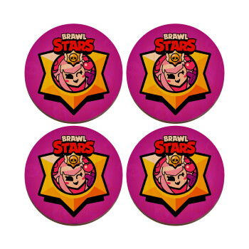 Brawl Stars Melodie, ΣΕΤ x4 Σουβέρ ξύλινα στρογγυλά plywood (9cm)