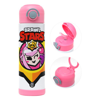 Brawl Stars Melodie, Children's hot water bottle, stainless steel, with safety straw, PINK (500ml)