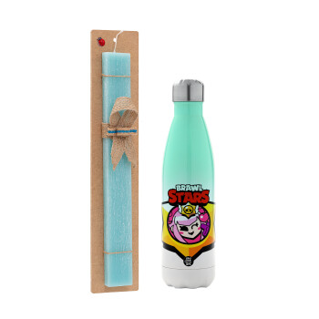 Brawl Stars Melodie, Πασχαλινή Λαμπάδα με Μεταλλικό παγούρι θερμός Πράσινο/Λευκό (Stainless steel), διπλού τοιχώματος, 500ml & κερί αρωματικό πλακέ (30cm) (ΤΙΡΚΟΥΑΖ)