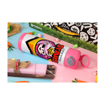 Brawl Stars Melodie, Πασχαλινή Λαμπάδα με Παιδικό παγούρι θερμό, ανοξείδωτο, με καλαμάκι ασφαλείας, ΡΟΖ (500ml)