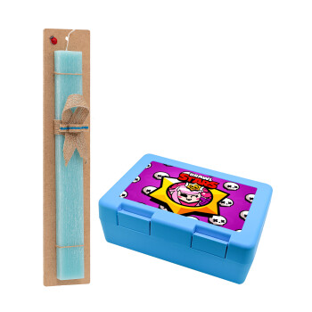 Brawl Stars Melodie, Πασχαλινή Λαμπάδα με παιδικό δοχείο κολατσιού ΓΑΛΑΖΙΟ & κερί αρωματικό πλακέ (30cm) (ΤΙΡΚΟΥΑΖ)