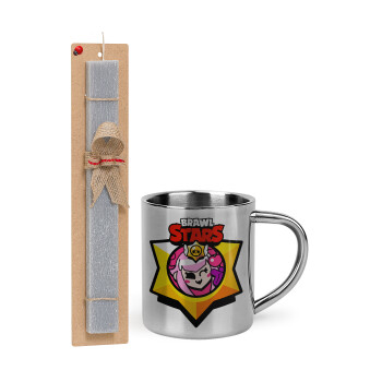 Brawl Stars Melodie, Πασχαλινή Λαμπάδα με μεταλλική κούπα θερμό (300ml) & κερί αρωματικό πλακέ (30cm) (ΓΚΡΙ)