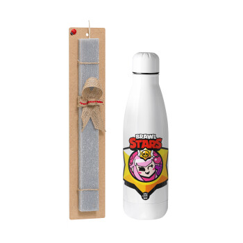 Brawl Stars Melodie, Πασχαλινή Λαμπάδα με μεταλλικό παγούρι θερμός ανοξείδωτο (500ml) & κερί αρωματικό πλακέ (30cm) (ΓΚΡΙ)