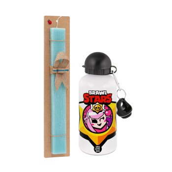 Brawl Stars Melodie, Πασχαλινή Λαμπάδα με παγούρι μεταλλικό αλουμινίου (500ml) & λαμπάδα αρωματική πλακέ (30cm) (ΤΙΡΚΟΥΑΖ)