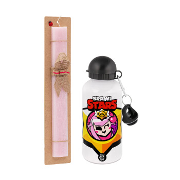 Brawl Stars Melodie, Πασχαλινή Λαμπάδα με παγούρι μεταλλικό αλουμινίου (500ml) & κερί αρωματικό πλακέ (30cm) (ΡΟΖ)