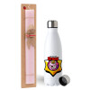Easter Set, metallic stainless steel water bottle (750ml) & scented flat Easter candle (30cm) (PINK)