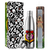 Easter Set, metallic stainless thermos flask (500ml) & scented flat Easter candle (30cm) (GRAY)